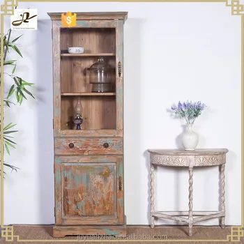 Antique French Recycled Reclaimed Wood Bookshelf Wine Cabinet