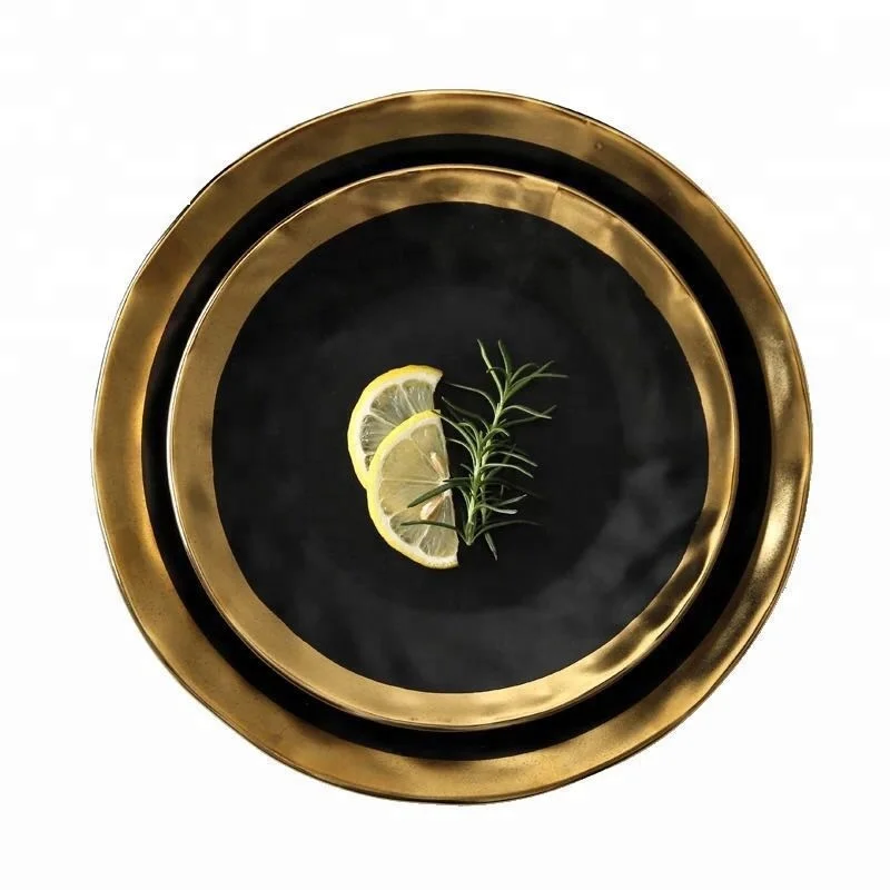 

2018 new wedding 10 round dinner plate balck/gold rimmed 8" dessert plate 9" salad bowl 7" rice bowl, Black&gold. white&gold