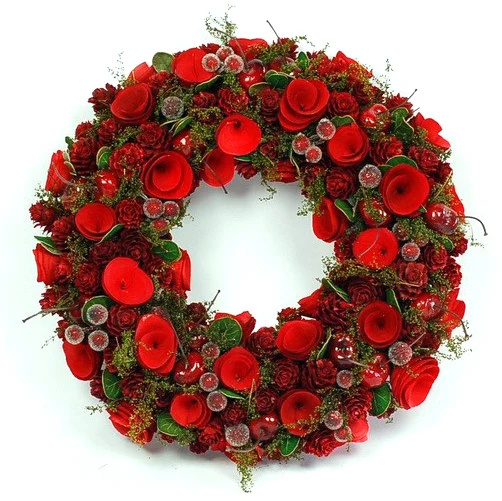 
2020 new arrival 10" 25cm natural wood christmas red berry pinecone wreath 