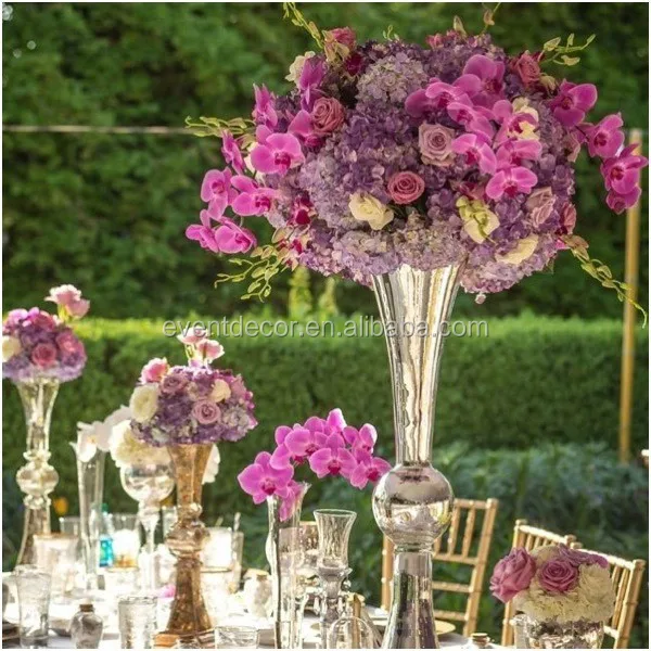 Silver Vase And Flower Centerpiece Glass Trumpet Vase For Weddings