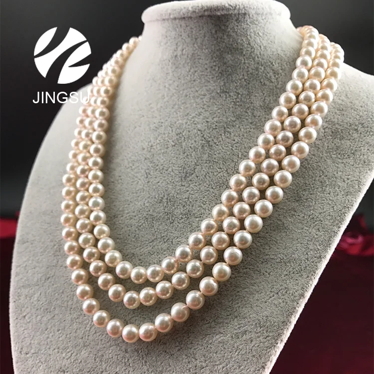 

round shape seawater akoya16/18/20 inch pearl necklace in single/double/triple raw, Picture shows