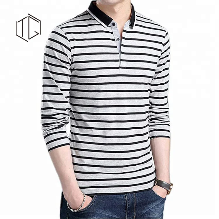 

Men's Slim Striped Longsleeve Polo T-Shirt, Custom color