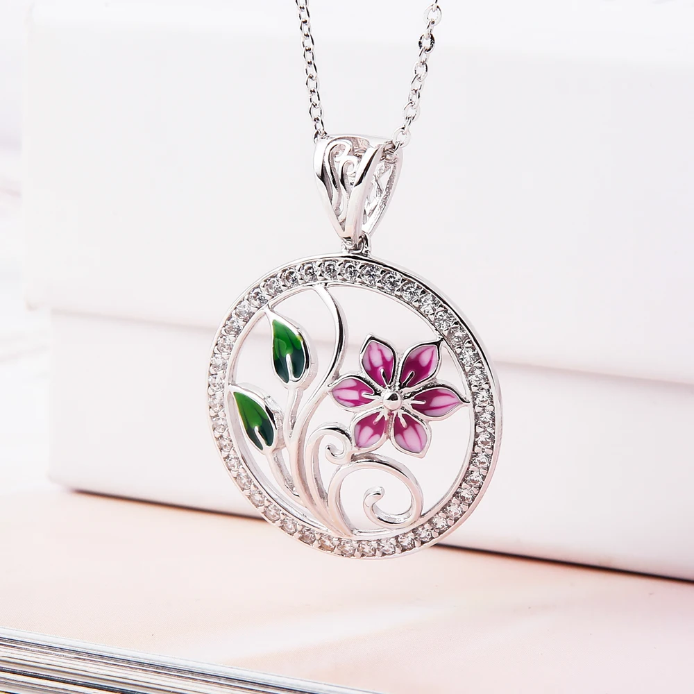 18K Gold Plated Silver Chain Pendant Jewelry Flower With Smycken