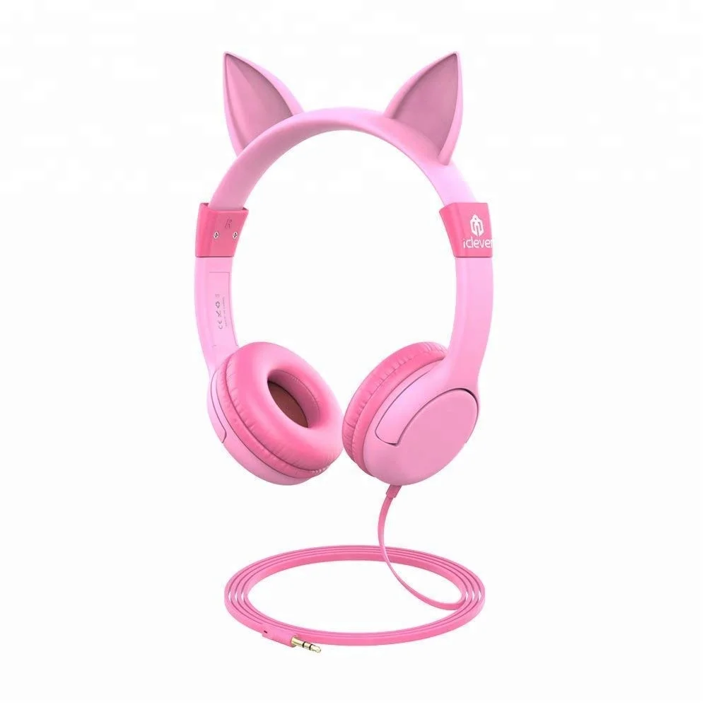 

iClever BoostCare Kids Wired Over Ear Headphones with Cat Ears, 85dB Volume Limited, Food Grade Silicone, pink
