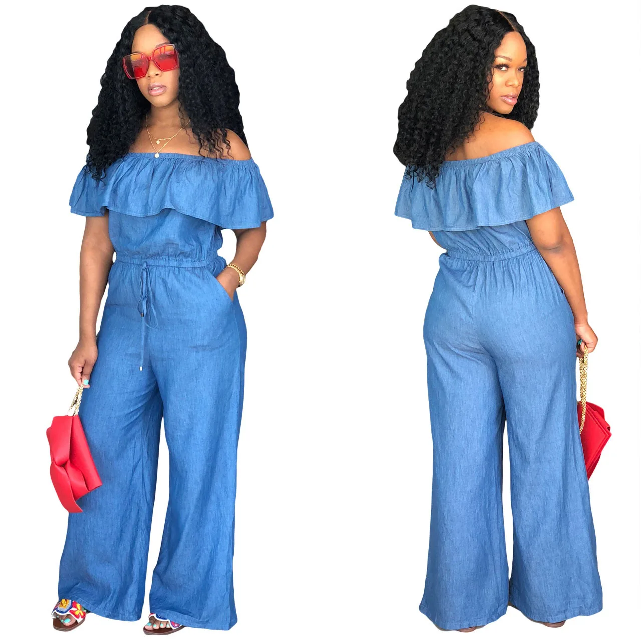 off the shoulder jean romper