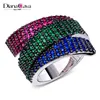 Unique 3 Strips Colorful Cubic Zirconia Siam Emerald Montana Cocktail Party Ring