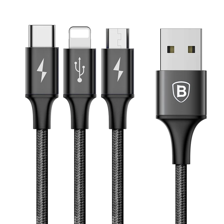 Baseus Hot Selling 3 in 1 USB Charging Charger And Date Sync Cable For iPhone & Micro USB & Type c