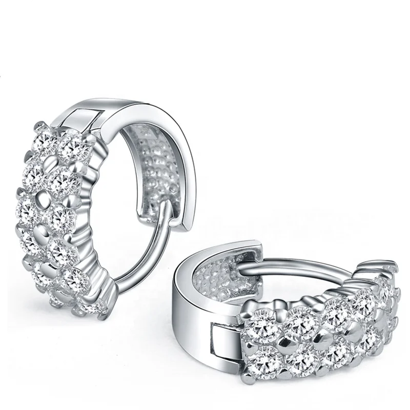 

Fine Jewelry Full CZ Diamond Hoop Earrings Sterling Silver 925 White Gold plated Earrings Jewelry Women, White gold color
