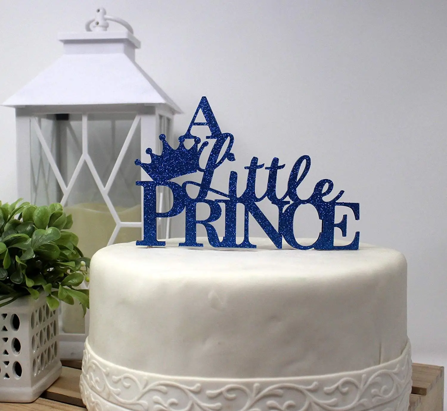 All About Details A Little Prince Cake Topper, 1pc, 1st Birthday, Welcome Baby boy, Party Decor, Glitter Topper (Blue)