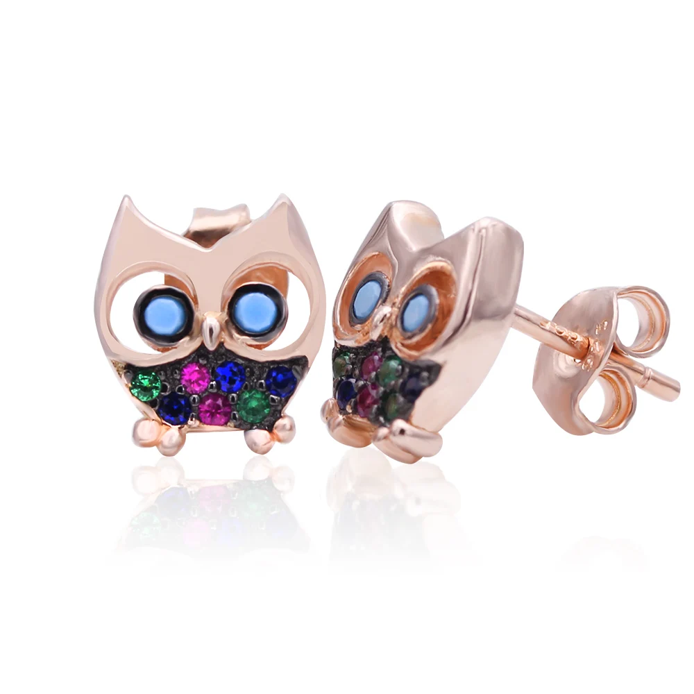 Poliva Boy And Girl Tiny Pave Diamond Gemstone 925 Sterling Silver Owl