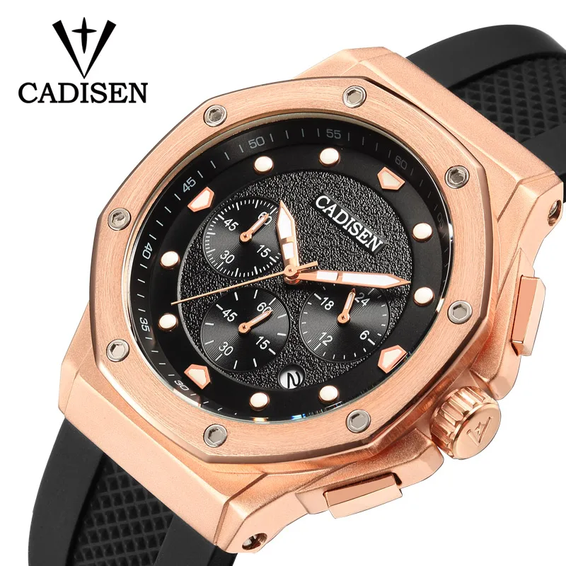 

CADISEN 9058 Mens Watch Sport Chronograph Silicone Strap Quartz Army Military Watches Clock Men Brand Luxury Male Relojes Hombre