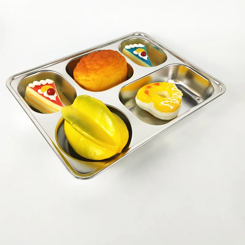 5 Compartment Sections Rectangular Divided Food Tray Stainless Steel