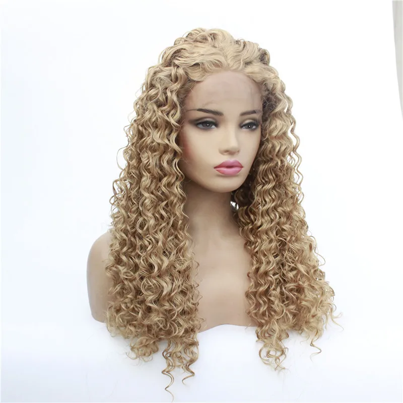 

New Style Fashion Curly Honey Blonde Long Synthetic Lace Front Wigs, Pic showed