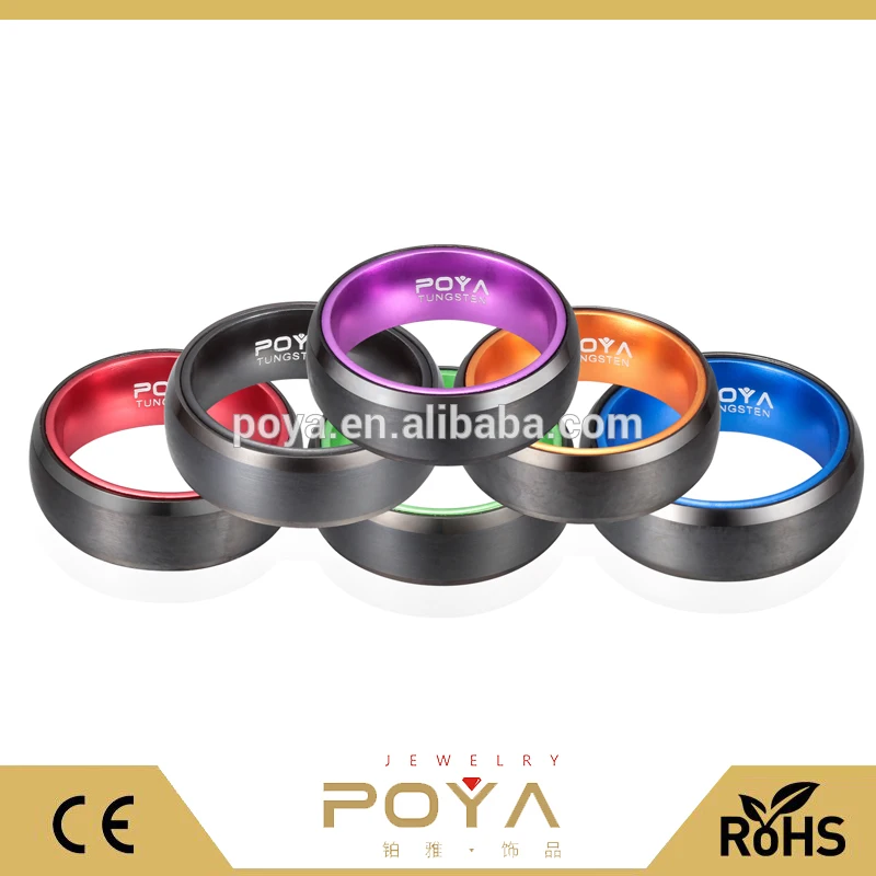 

POYA Jewelry 8mm Men's Brushed Black Tungsten Carbide With Wood Inner Wedding Band Rings