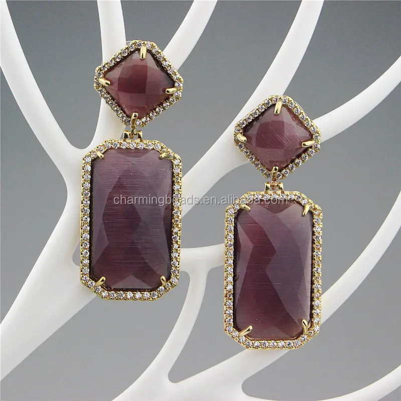 CH-ZSE0570 jewelry stone cat eye stud earring,fashion heart shape gemstone dangle earring,CZ jewelry earring