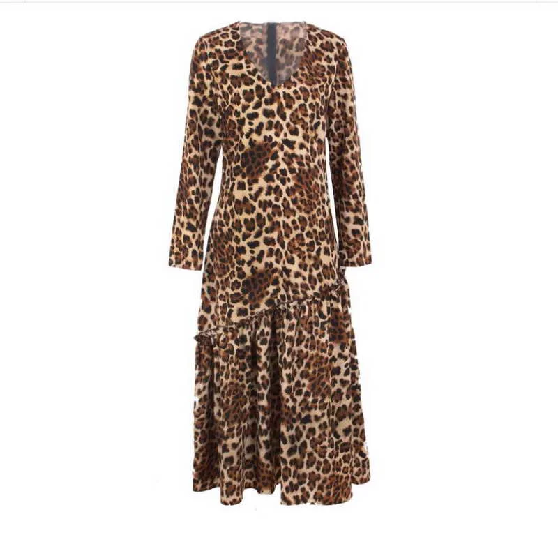 

High Performance Sexy Woman Leopard Autumn Plus Size Long Maxi Dress, As picture