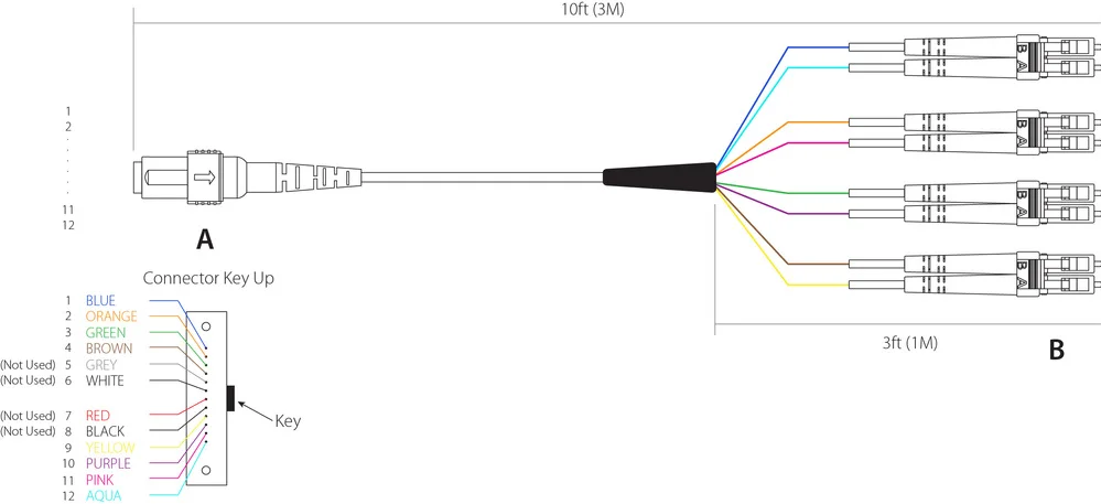 Fiber Optic 8 Core Mpo Fan-out Cable Om3 Mtp/mpo To Lc Fan-out Type 40g ...