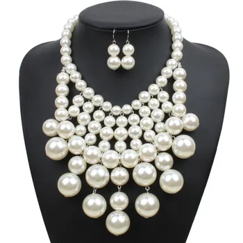 Big Imitation Pearl Beads Women Statement Pendant Collar Necklace - Buy ...