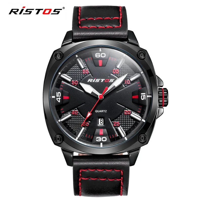 

RISTOS 93003 New Arrive X-Sports Men Quartz Watch Casual Leather Wrist Watches Reloj Masculino Analog Watch, 3 color for choice