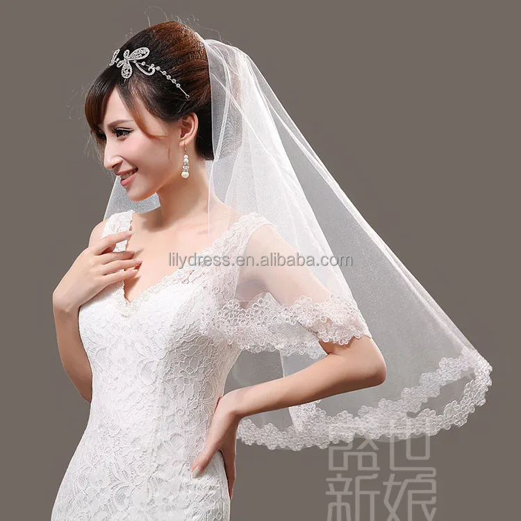 

Short Lace Bridal Veils One Layer Wedding Accessory Free Shipping Cheap White Wedding Veil BV006, As the picture