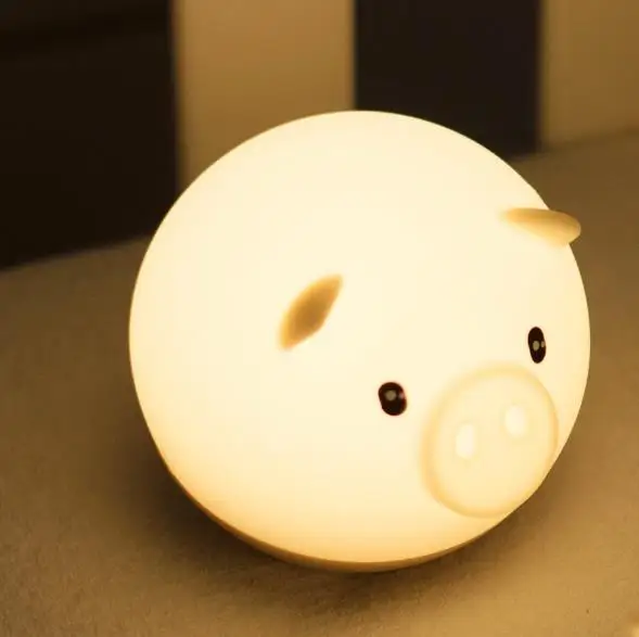 Cartoon LED Pig Silicone Baby Night Lights USB Home Decoration Night Lights Lamp