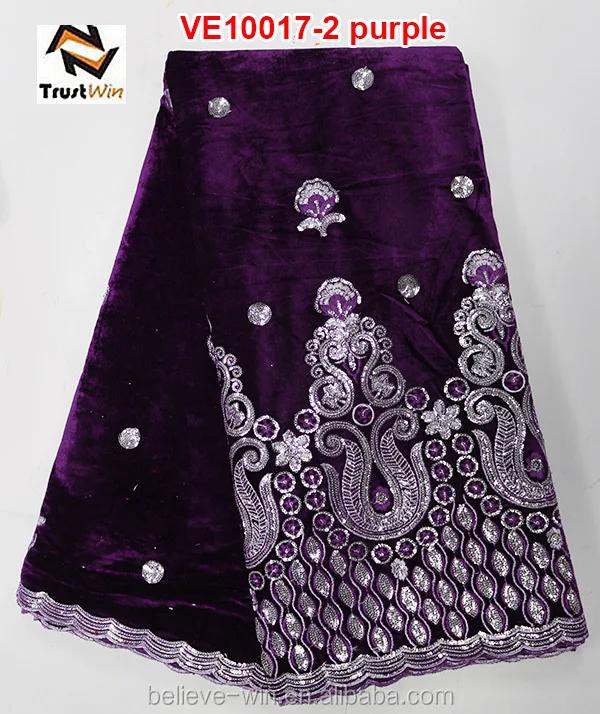 

2014 hot sale style african velvet lace fabrics of VE10017-2 purple