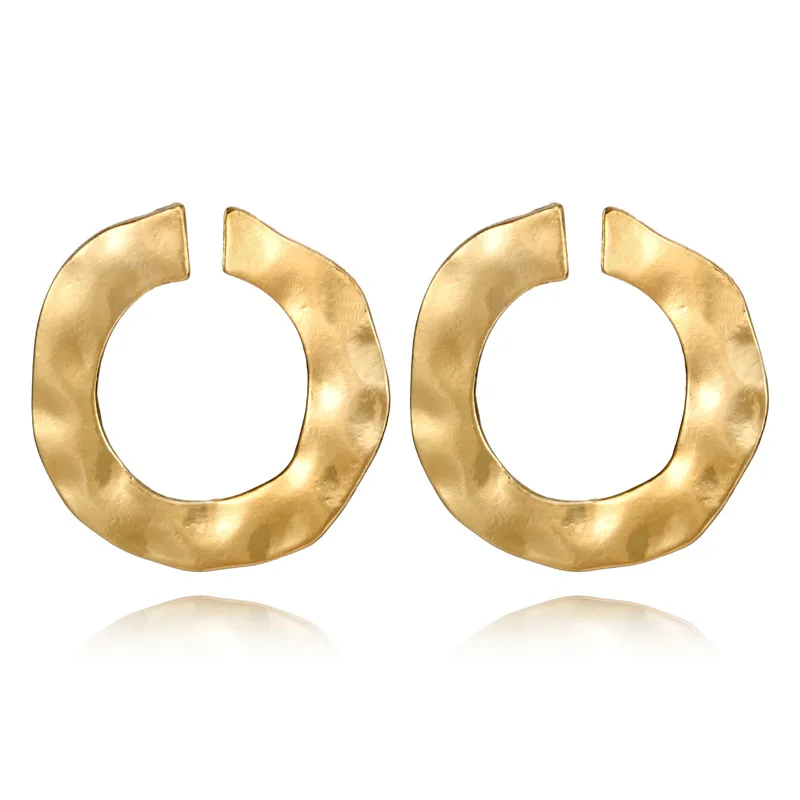 

2019 New Arrival 18k Gold Plated Textured Big Hopp Earrings European Style Large Circle Stud Earrings, Picture