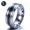 Classic wedding bands for men black centre silver brushed pure tungsten ring