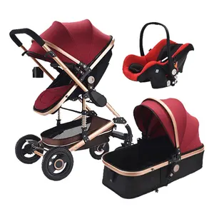 Image of Hot sale 3 in 1 baby stroller with PU wheels /carrycot and carseat