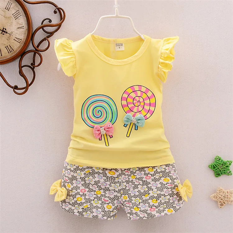 

Wholesale 2018 cheap kid girl clothes set summer sleeveless shirt children girl clothing suit