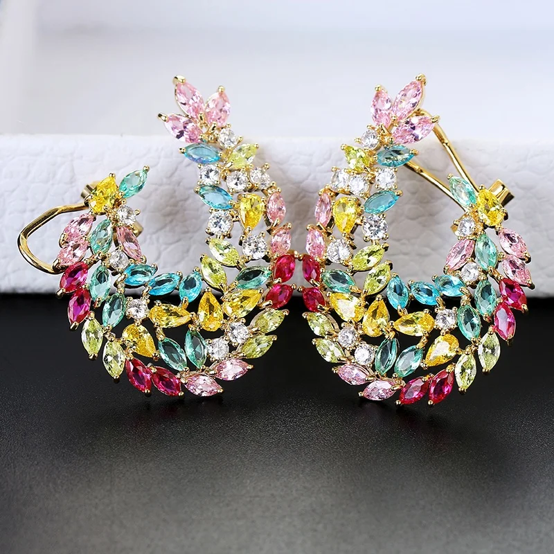 Wholesale Cheap Unique New Women Fashion Gold Plated Multi Cubic Zircon Noble Fancy Stud Earrings