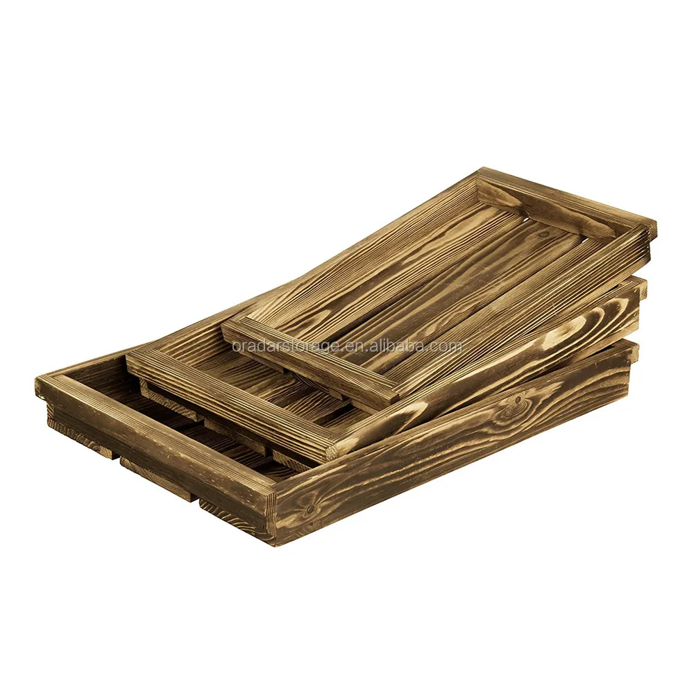 rustic torched wood crate style nesting serving trays