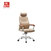 Oak frame full grain leather office chair with wooden armrest(C3319)