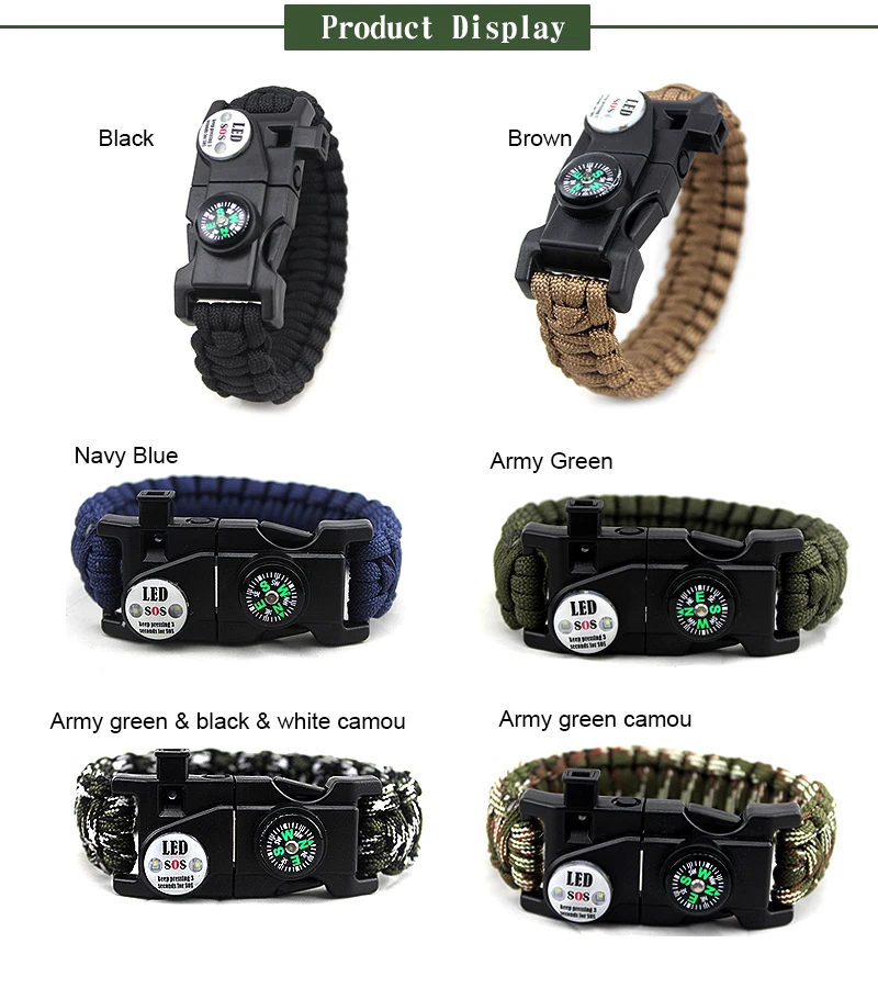 Survival Led Light Whistle Buckle Paracord Rope Charm Bracelet ...