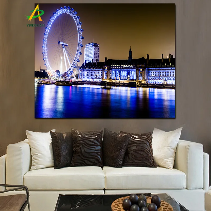 Led Light Canvas Print Painting City Ferris Wheel Light Up Wall Decor