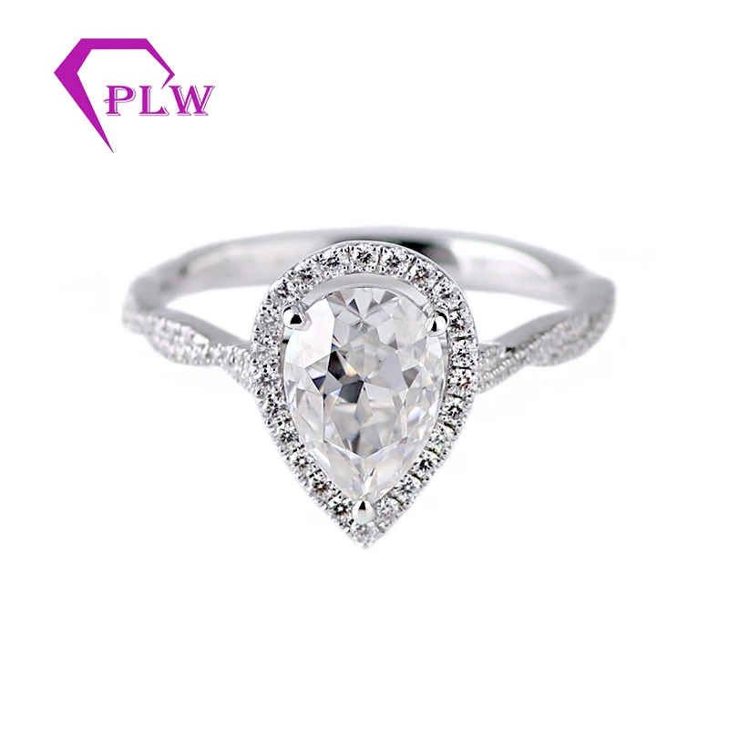 

Twist band 7x9mm pear shape rose cut moissanite diamond halo ring for lady