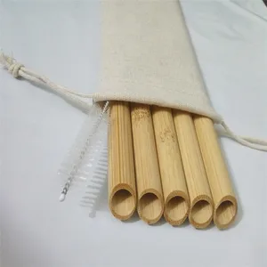 Image of 5PCS/Set Reusable Pointed Smoothie Bamboo Drinking Straw Carbonized Bamboo Drinking Straw with Brushes