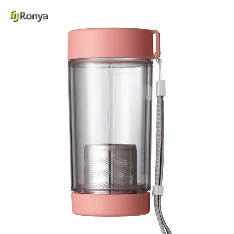 

380ml Ronya BPA free plastic sport pink tea infuser water bottles with filter, Red;blue;green;white;grey or custom
