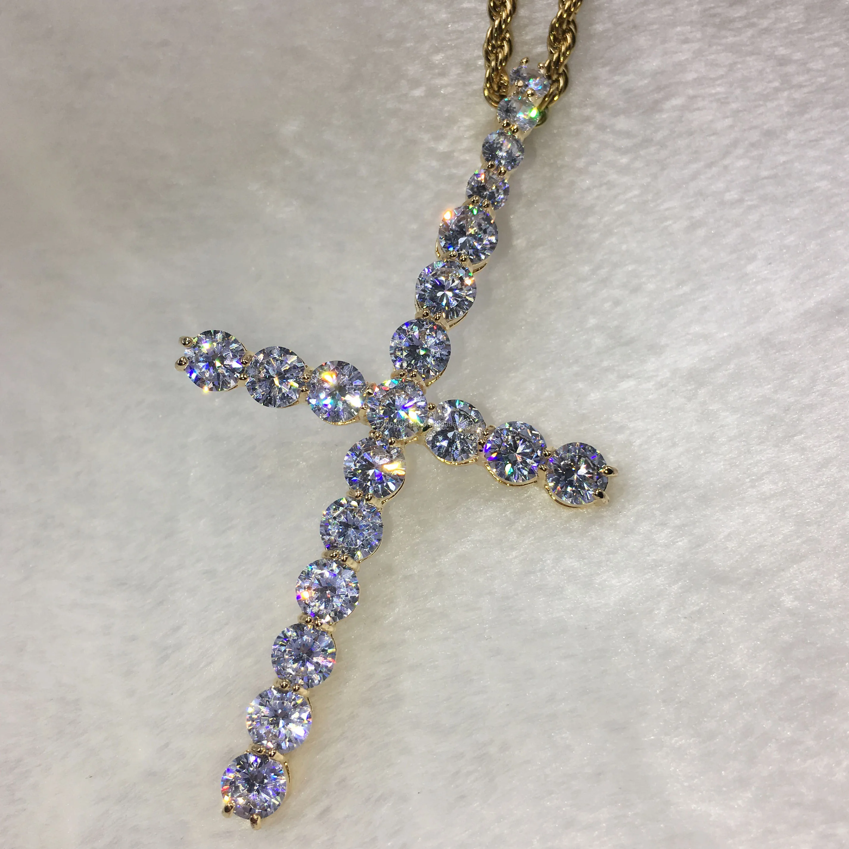 

Hiphop 18k gold micro pave cz iced out diamond cross pendants necklace