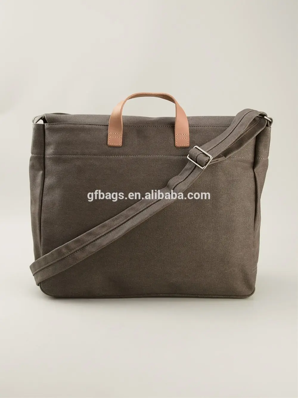 GF-X658 Cotton Canvas Satchel Messenger With Vegetable Tanned Leather Trimmed Bag