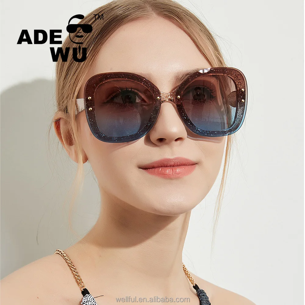 

ADE WU WHM81331 European Style Fashionable Glittery Frame Oversized Brand Designer Sunglasses for Women