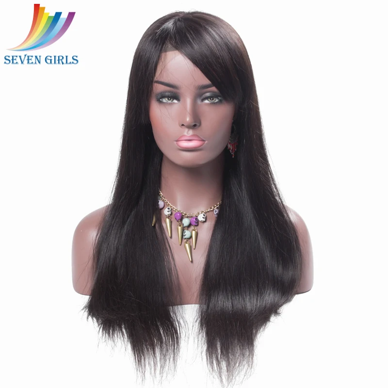 

Natural color 180% density straight Indian human virgin hair full lace wig for women