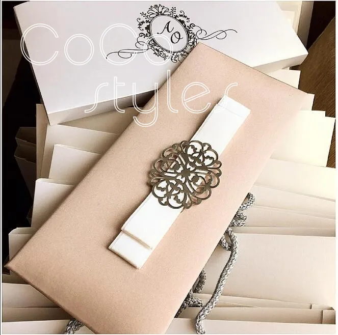 Cocostyles Diy Luxurious Silk Hard Cove Gate Fold Invitation Card