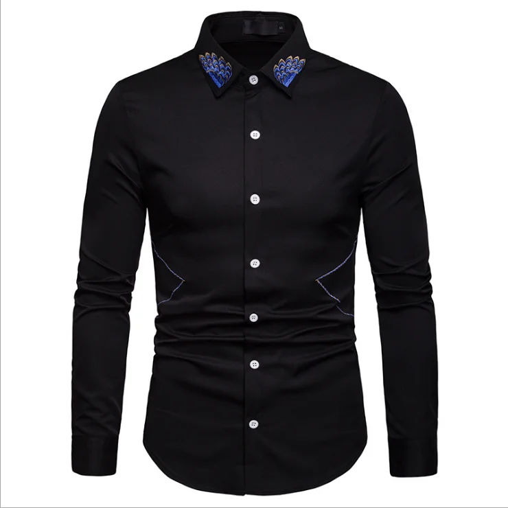 

Good quality white shirts formal Men's business lapel embroidered casual long-sleeved shirt for sale