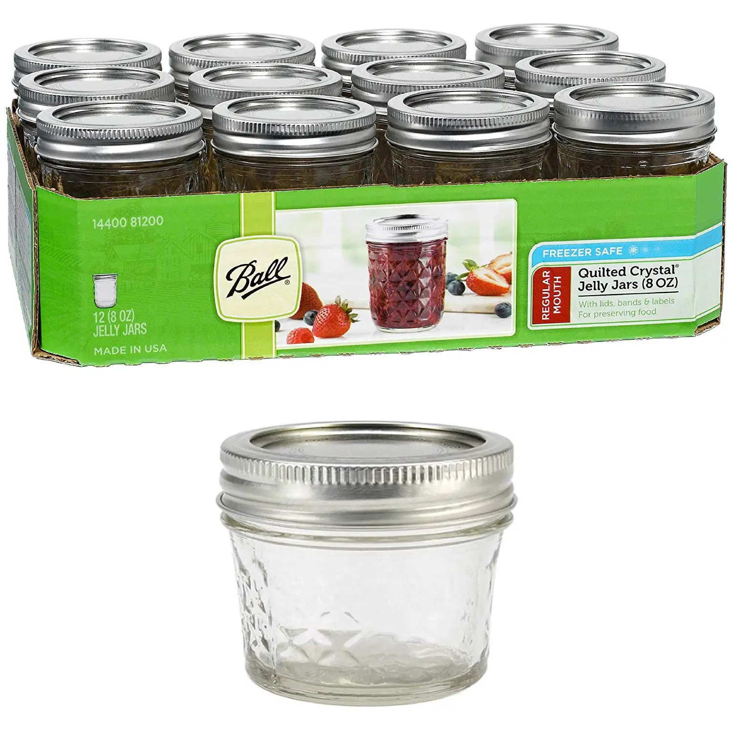 Buy Ball Quilted Crystal Regular Mouth Half-Pint 8 Oz. Glass Mason Jars ...