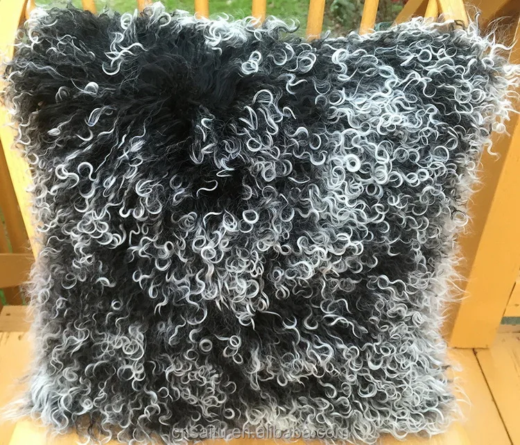 Mongolian Lamb Fur Skin Pillow Covers 16x16 Tibet Wool Cushions