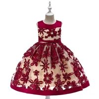 

Wedding Child Cloth Floral Design Wholesale Red Summer Kid Princess Latest Fancy Costume Baby Girl Dress