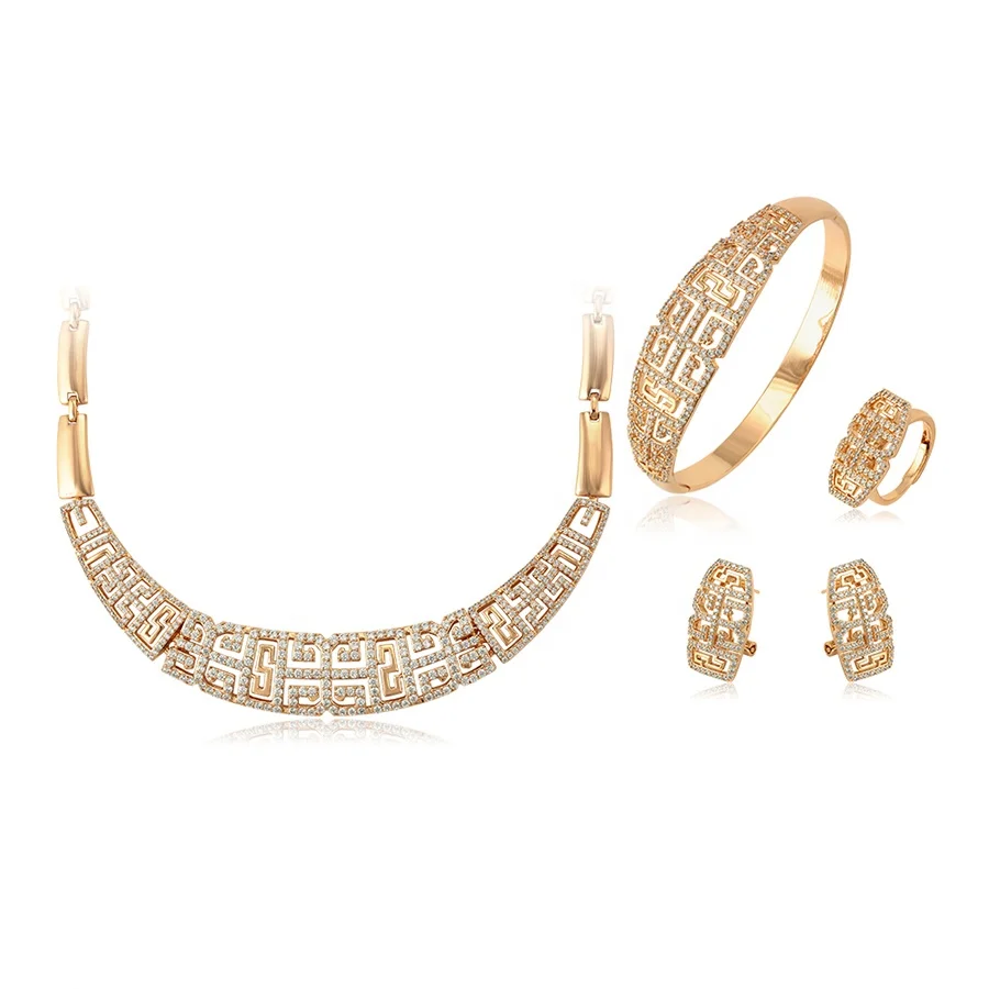 

65238 Xuping 18k gold plated luxury zircon Africa Wedding jewelry set, high quality mini zircon bracelet bangles, Gold color