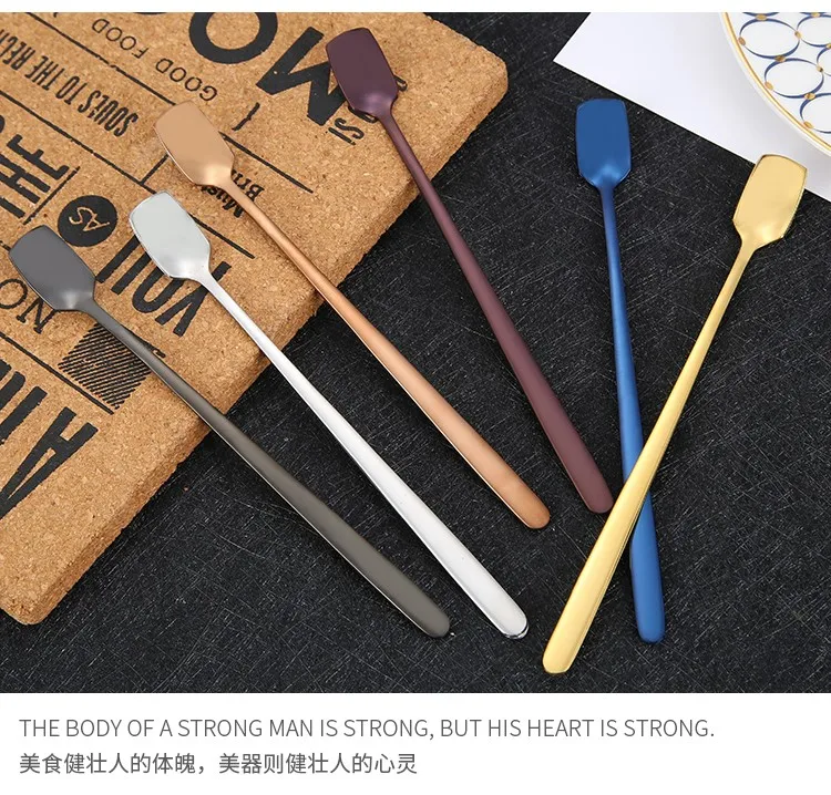 304 Stainless Steel Mixing Spoon Multicolour Coffee Spoon Square Head