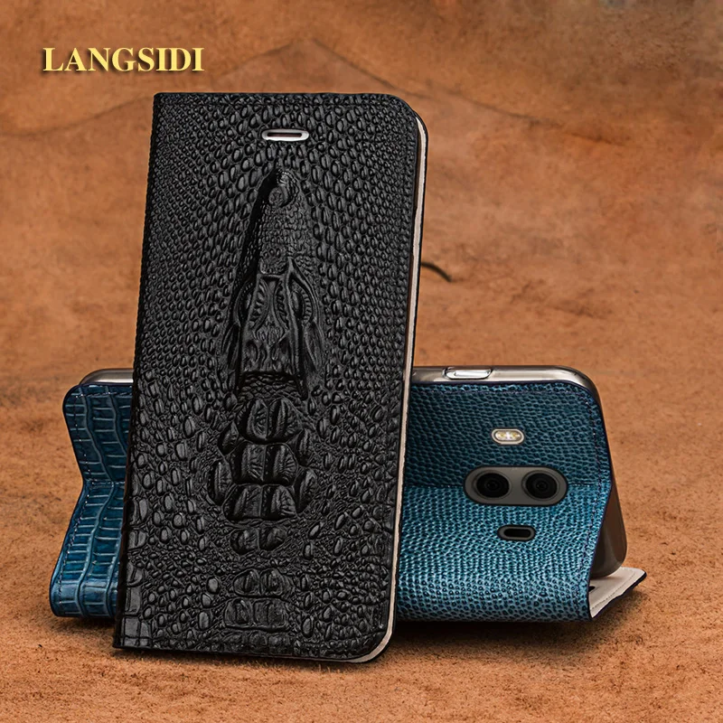 

LANGSIDI brand mobile phone case crocodile head flip phone cover for Huawei mate10 full hand-made mobile phone shell